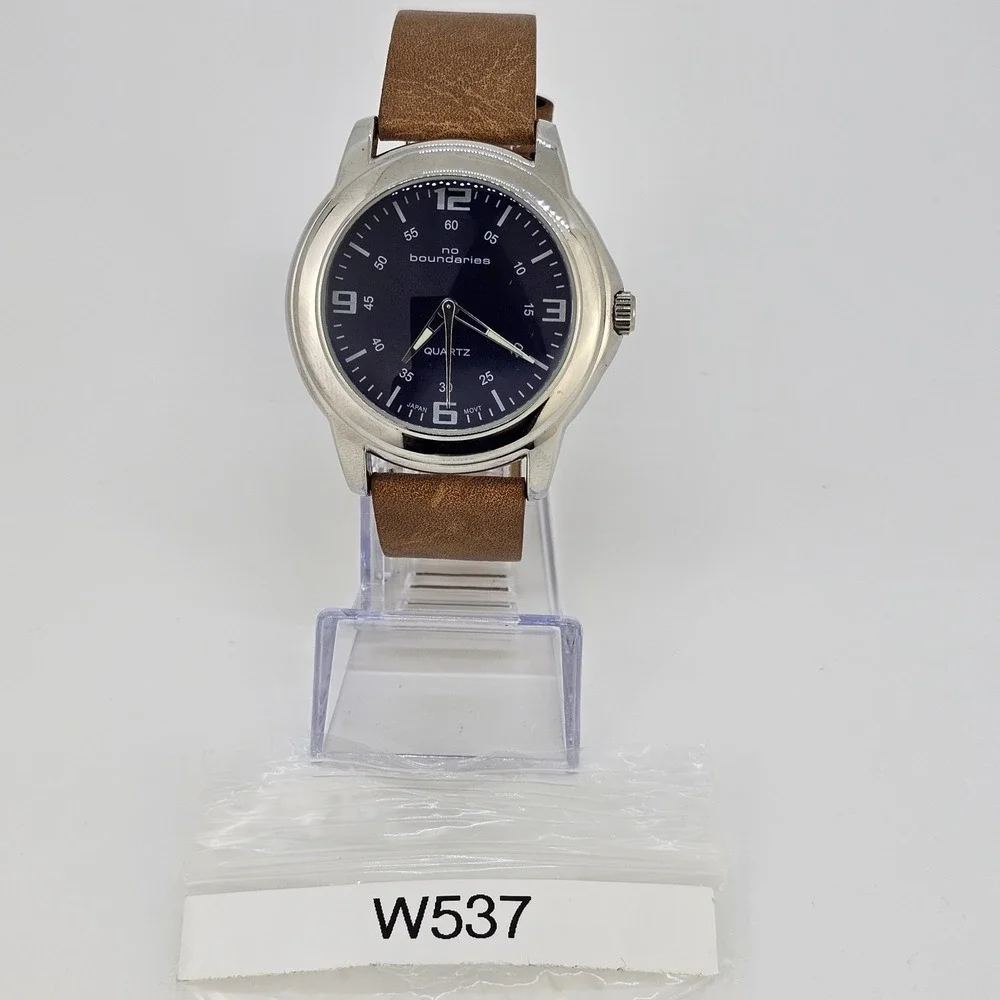 No‎ Boundaries Men's Watch 44MM Purple Dial Brown Leather Bands New Battery